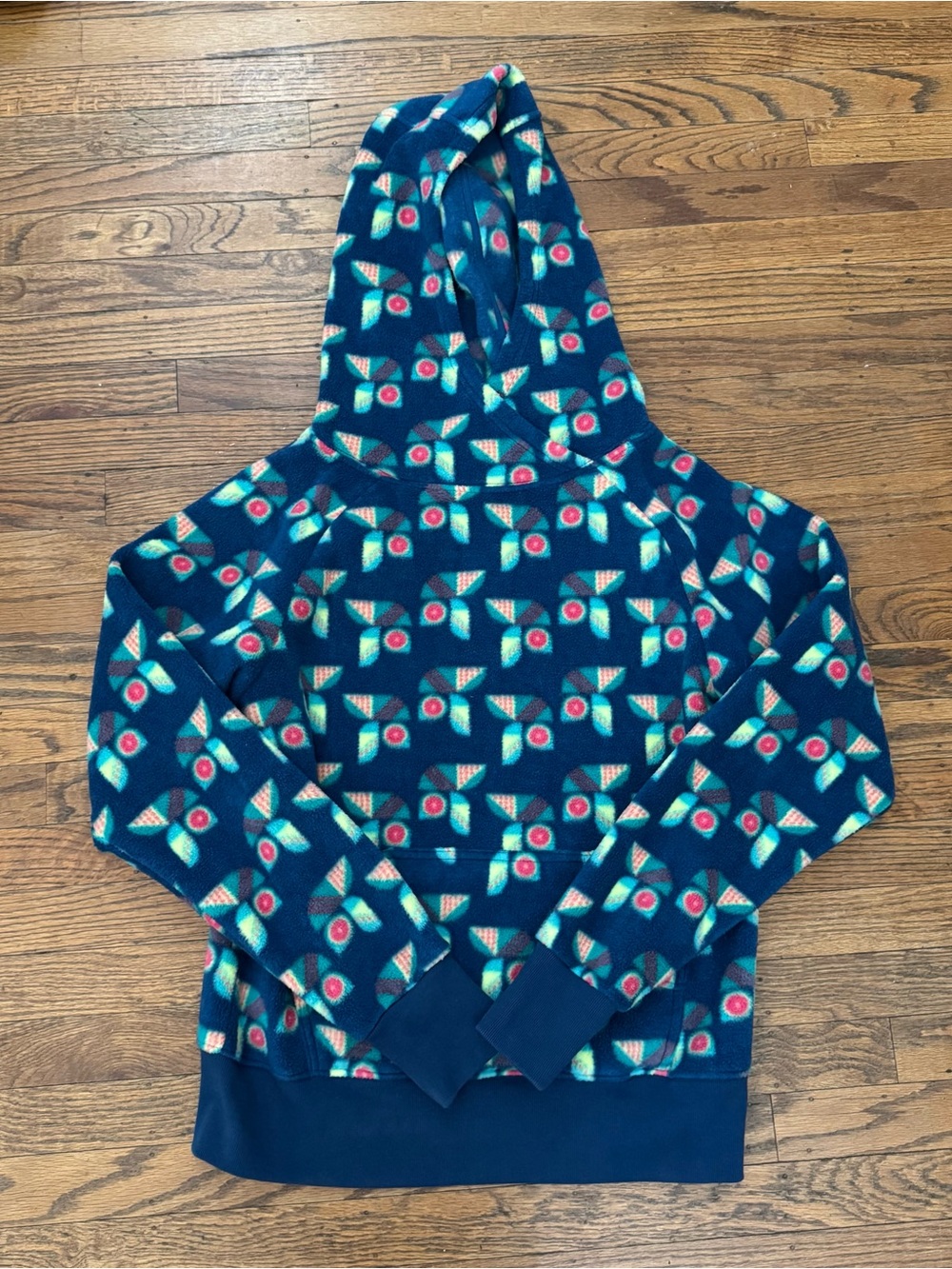 oiselle Teal Fleece Pullover with Pink and Aqua Accents M EUC